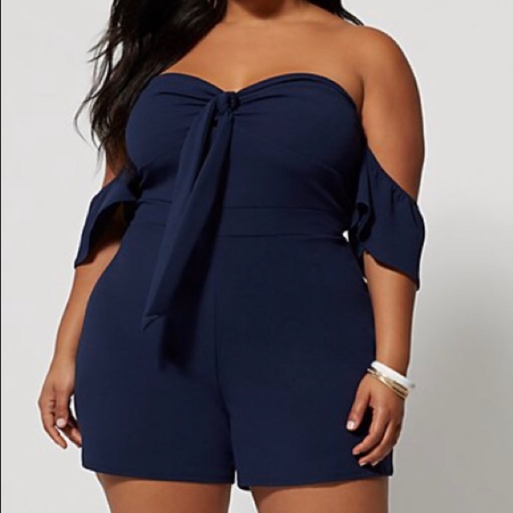 Navy off the shoulder romper
